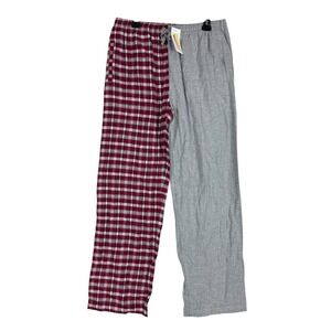 Pennant Pajama Pants Mens Large Maroon Gray Plaid Flannel Drawstring Sleepwear